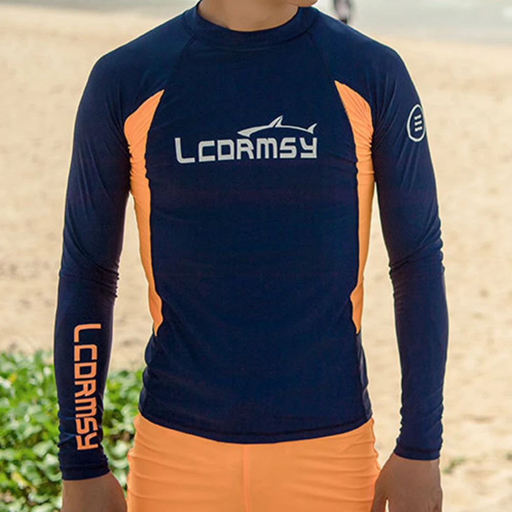 Men's High Elastic Sunscreen Shirts Long Sleeve Surf Top Water Sports Fitness Quick Dry UPF 50 +