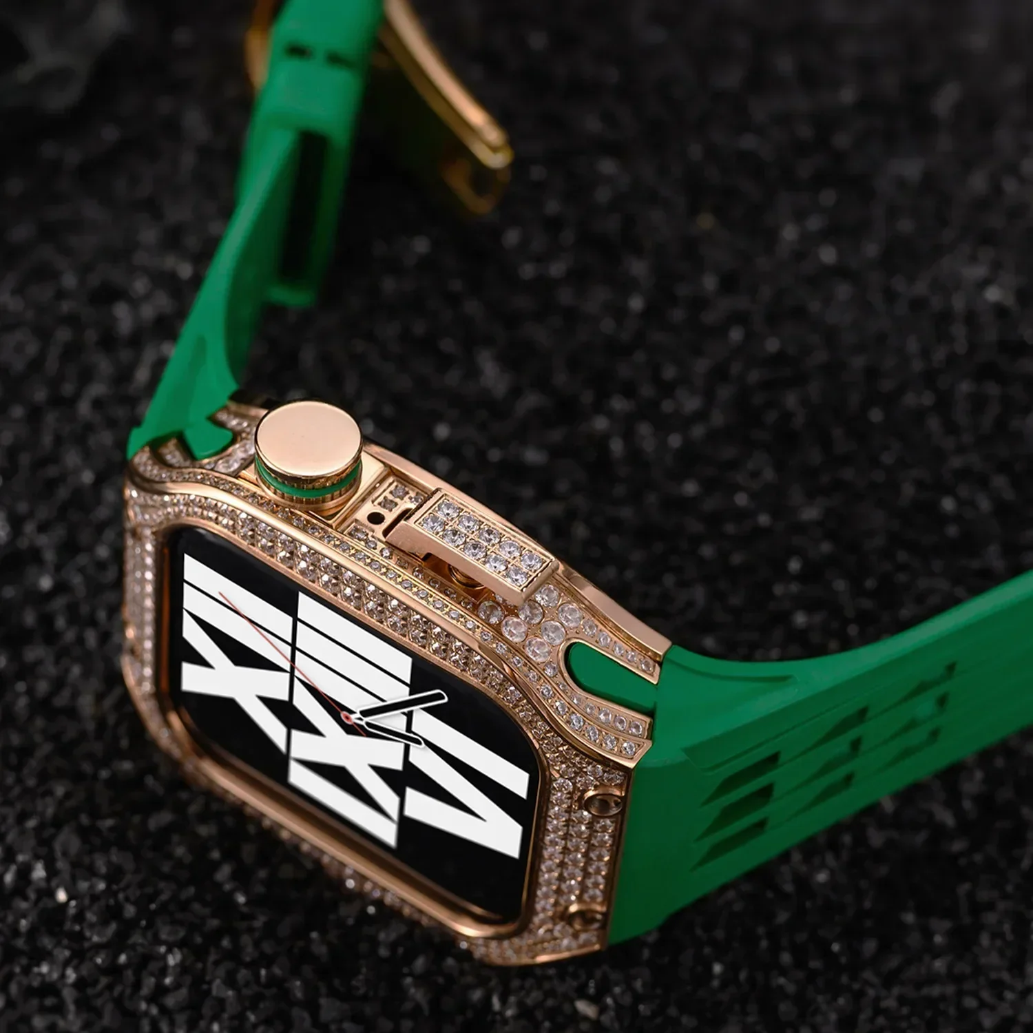 Aluminum Alloy For Apple Watch Mod Kit 44mm 45mm Luxury Diamond Inlaid Accessories Rubber Strap For iWatch Series 9 8 7 6 5 4 Se