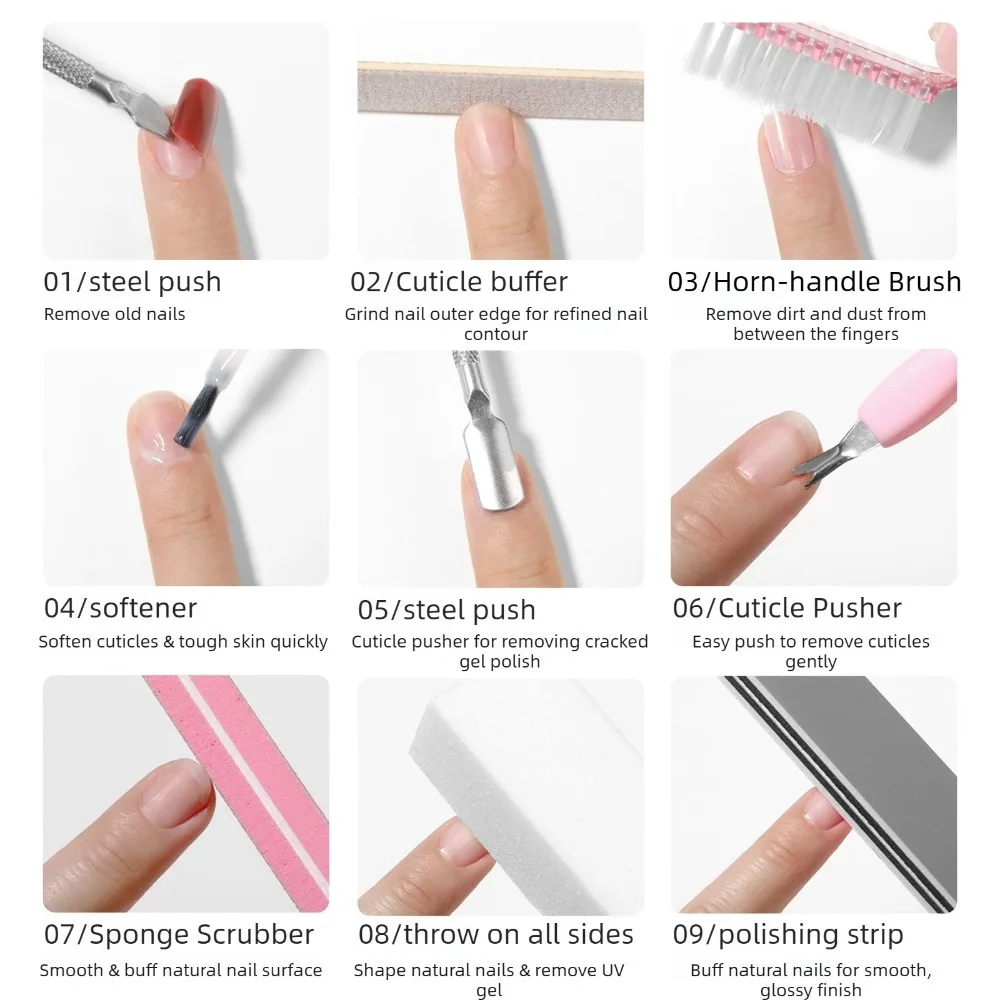 Nail Art Tools Set 9Pcs/lot Professional Files Buffer Sponge Block Brush Nail Scissors Kit With Cuticle Nipper Pushers Manic - 3