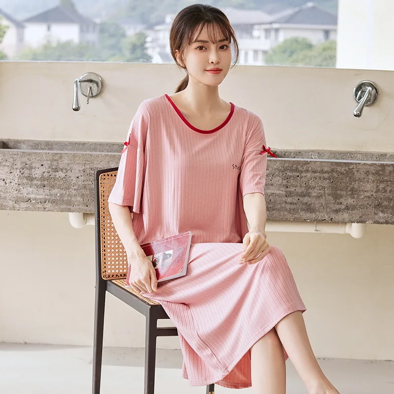 2023 Women's Nightgowns Modal Sleepwear Female Print Nightdress Short-Sleeved Sleep Dress Nightwear Homewear Housewear Pajama