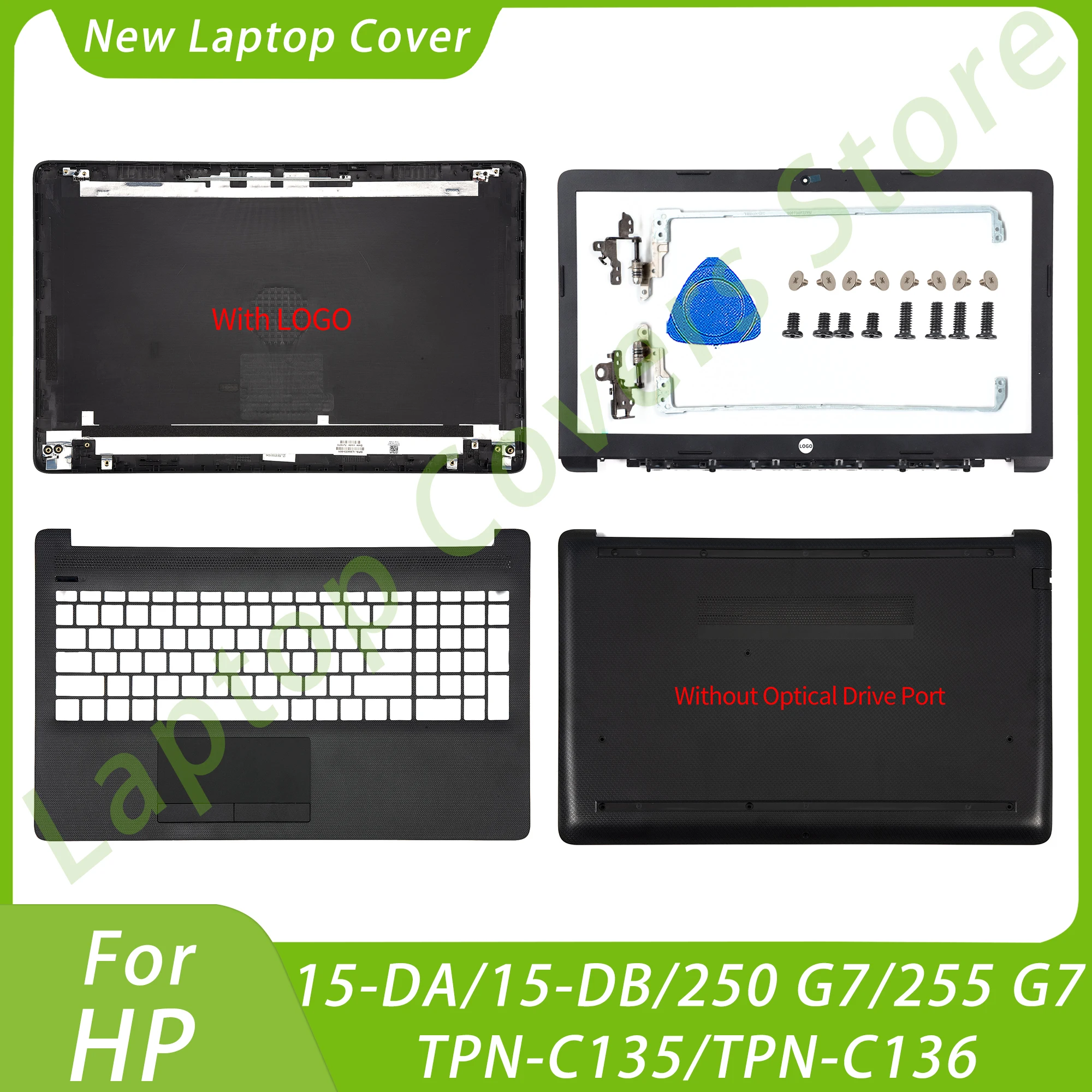 Cover Posteriore Lcd Per Hp 15-Da 15-Db 250/255 G7 Tpn-C135 Tpn-C136 Cornice Anteriore Tastiera Cerniere Inferiori Parti Del Notebook Sostituire Nero