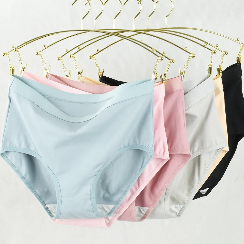 ملابس داخلية نسائية قطنية مقاس كبير بخصر مرتفع بدون درزات ملونة 1