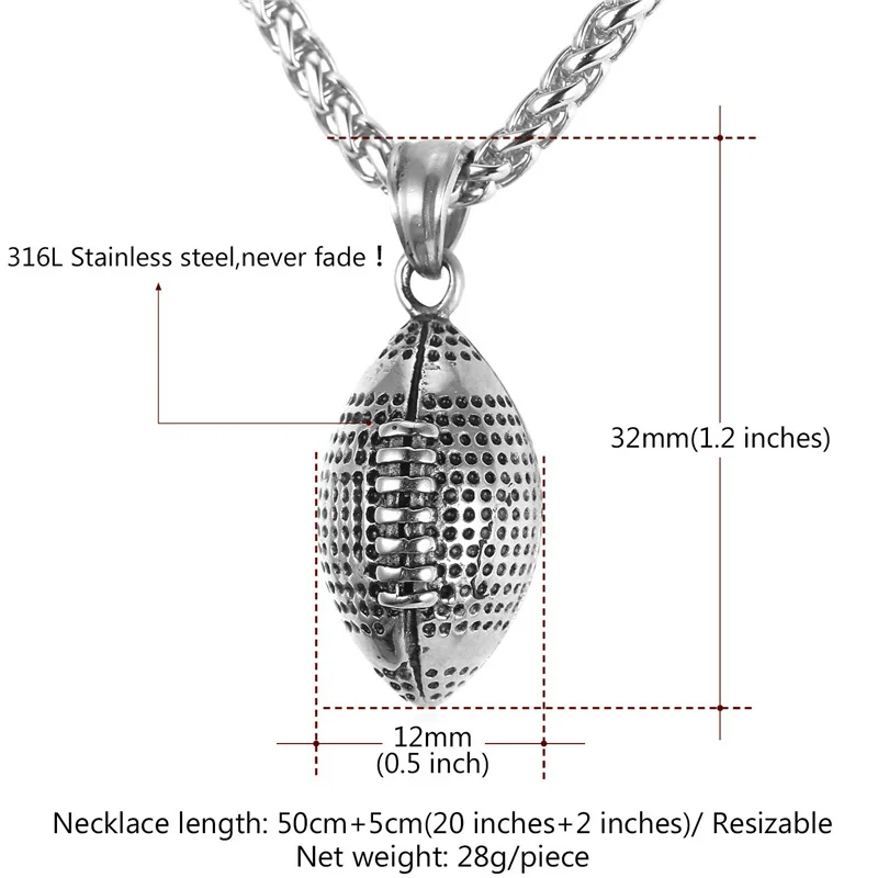 ChainsPro Football Men Pendant Stainless Steel Team Football Necklace Women Gold/Silver Color Sport American Men Jewelry P573