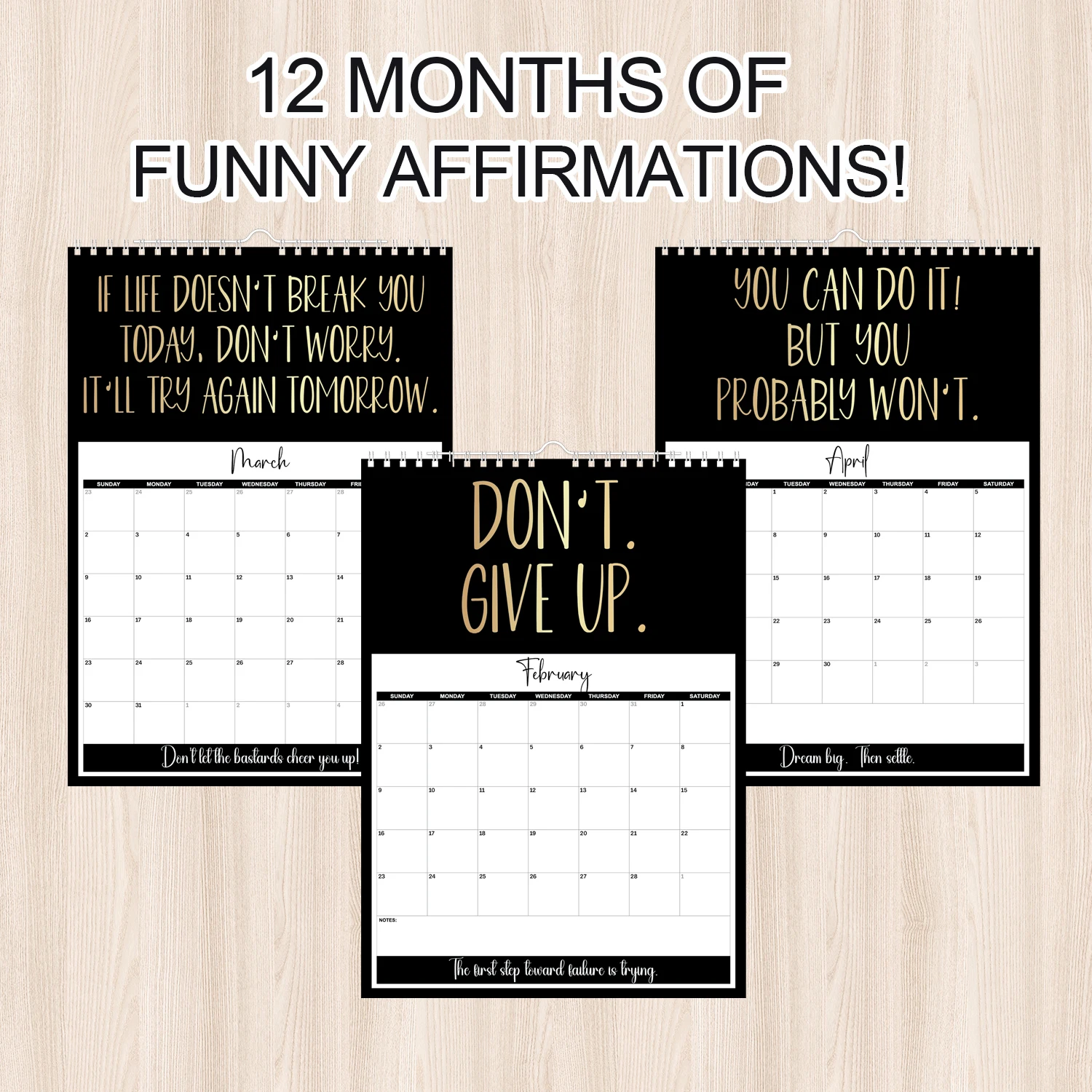 Anti-Motivation Sarcastic Wall Calendar Funny Humor Text Gag Gift for Women Men Best Friends Coworkers
