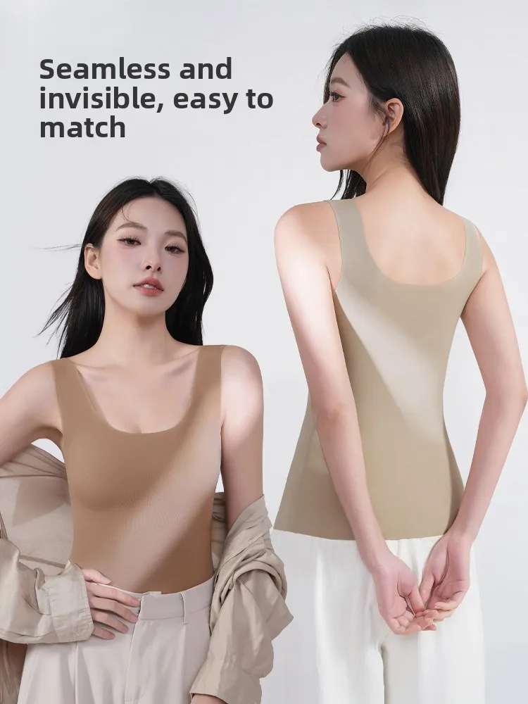 Sl Ice Silk Strap Vest Women's Inteated Chest Pad Summer Inner Wear No Bra Boting Can Be Worn outside White Top