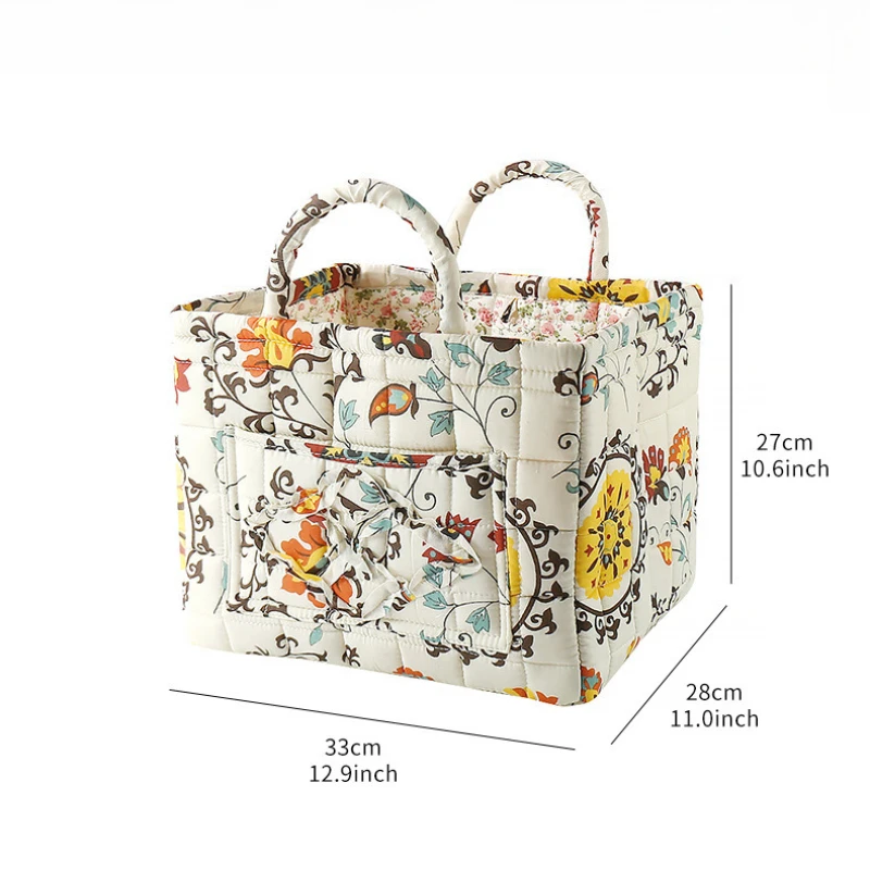 French Pastoral Style Storage Baskets Cotton-Filled Organizer for Underwear/Toys Machine Washable 33x27x26cm Foldable Hamper