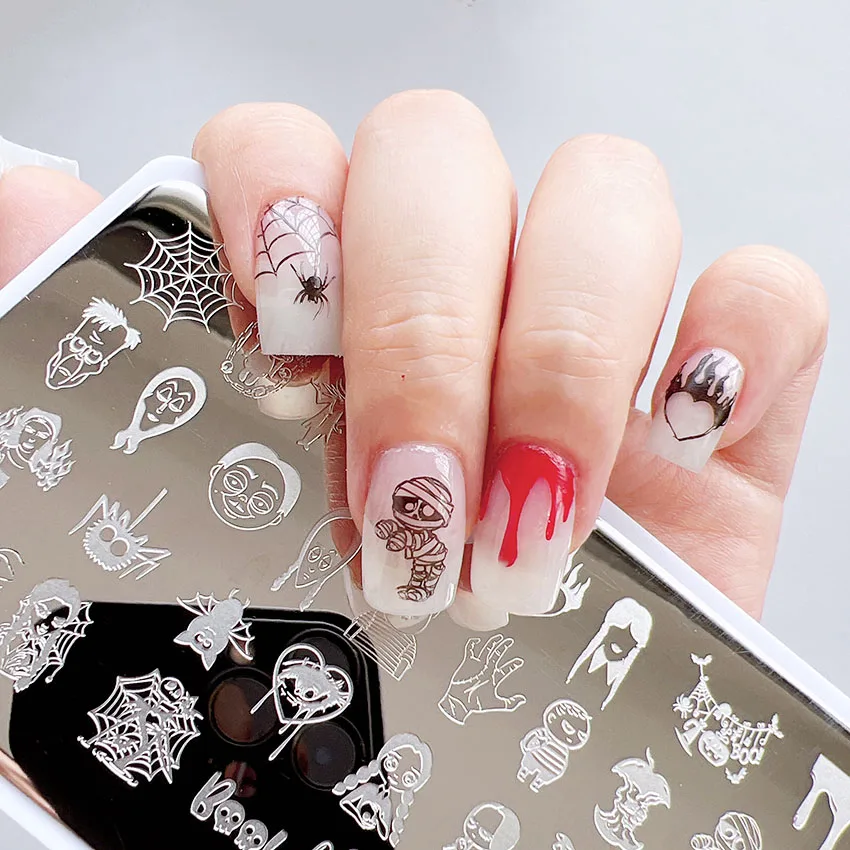 XMQ Steel Nail Art Stamping Plates Template Image Plate Halloween Nais Printing Tools 6*12cm 3