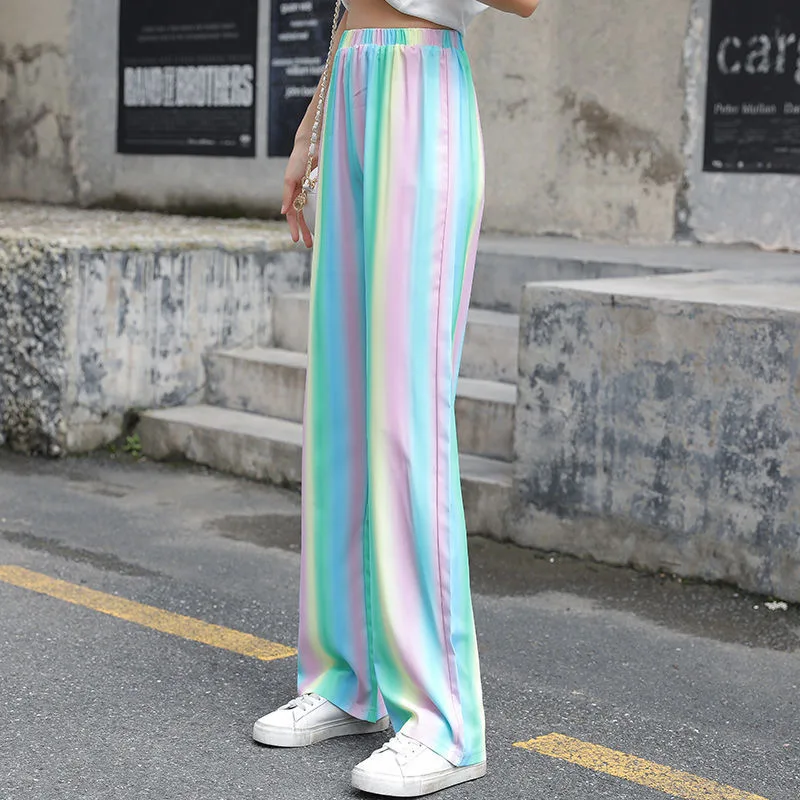 Rainbow Striped Pants Pride Celebration Aesthetic Straight Wide Leg Pants  Elastic High Waist Classic Trousers Big Size 5XL 6XL - AliExpress