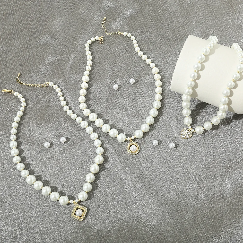 Juego De Joyas De Perlas Para Mujer, Conjunto De Collar Y Aretes, Collar De Perlas Grandes, Collar De Perlas Gruesas, Conjunto De Joyas De Boda Para Novia Y Dama De Honor, Metal