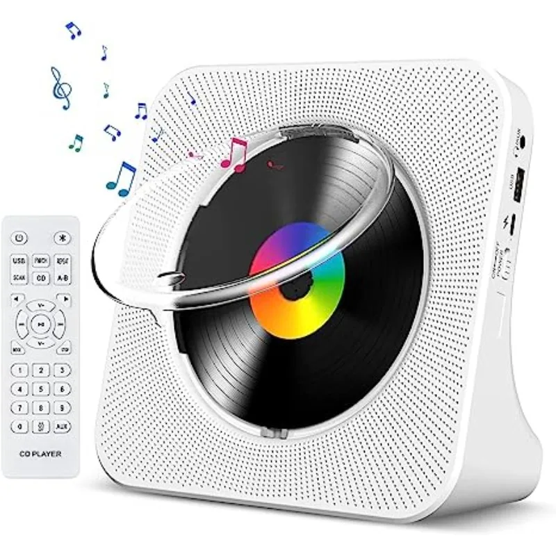 Portable Bluetooth Desktop CD Player with Timer Built-in HiFi Speakers with LCD Screen Display Boombox FM Radio for Home