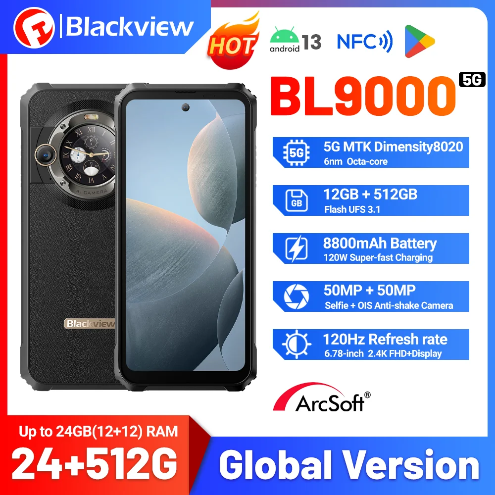 

[World Premiere] Blackview BL9000 5G Rugged Smartphone 12+12GB 512G 6.78" 2.4K FHD+ Mobile Phone 50MP 8800mAh 120W Dual Display