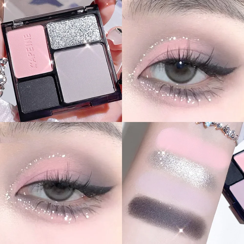 Four-Color Eyeshadow Palette with Glitter Pearlescent Matte Shades