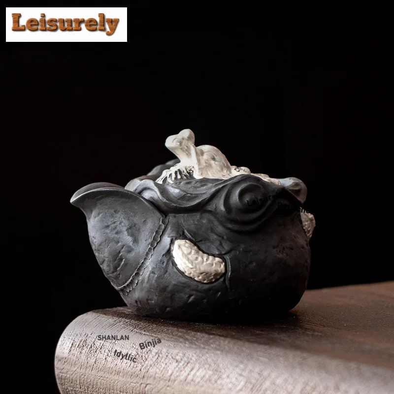 190ml Drawing Silver Auspicious Dragon Hand Grab Teapot Aesthetic Tea Infuser Pot Tea Brewing Kettle With Strainer Tea Services