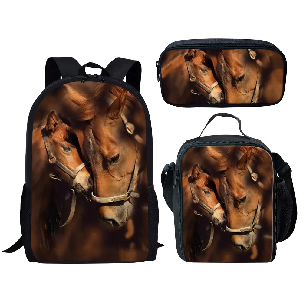 Popular Youthful Horse Husky Tiger 3D Print 3pcs/Set Student Travel bags Laptop Daypack Backpack Lunch Bag Pencil Case