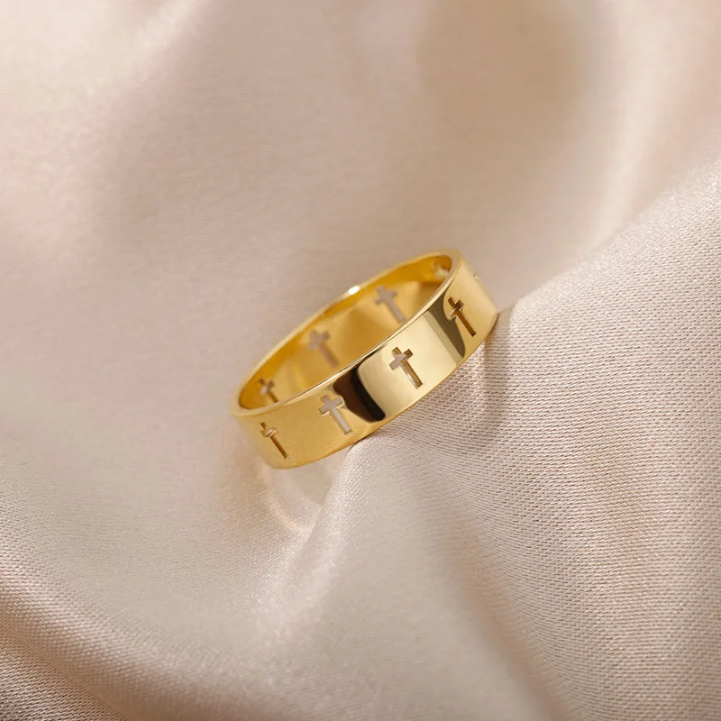 Stainless Steel Cross Rings For Women Men