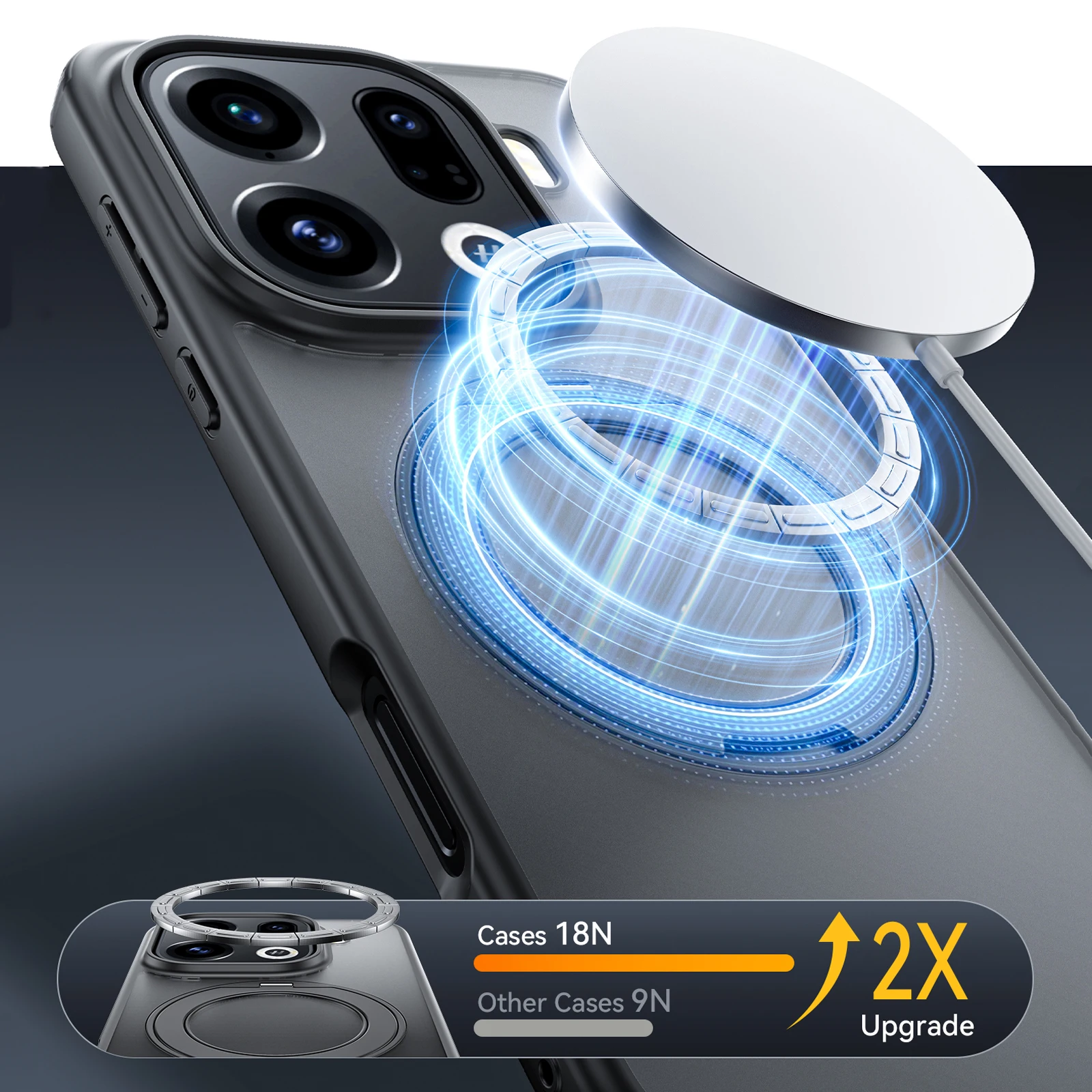 Translucent Shockproof Armor Magnetic Phone Case with 360° Rotating Bracket and Matte Back Cover