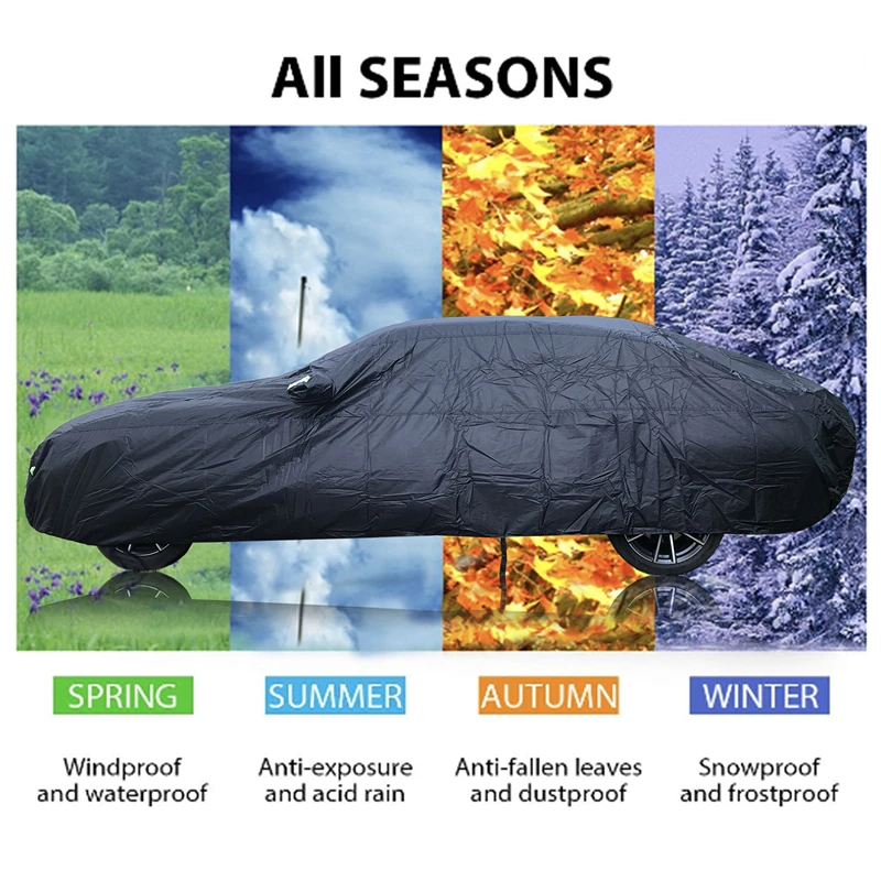 Universal SUV/Sedan Full Car Covers Outdoor Waterproof Sun Rain Snow Protection UV Car Zipper Design Black Car Case Cover S-XXL - Image 2