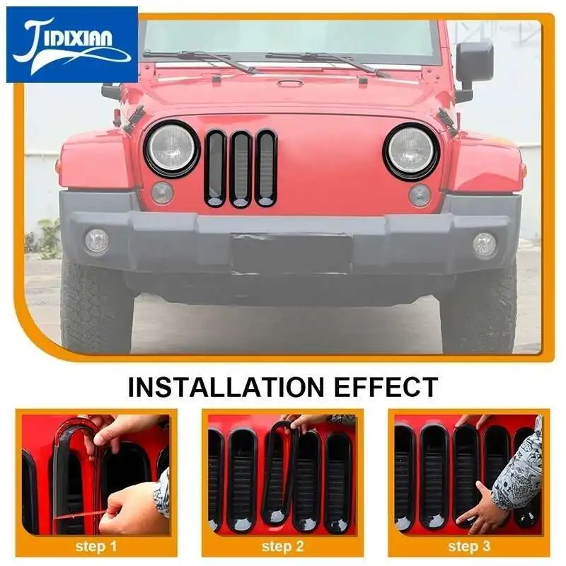 for Jeep Wrangler JK 2007 2008 2009 2010 2011 2012 2013 2014 2015 Car Grills Headlight Light Lamp Decoration Cover