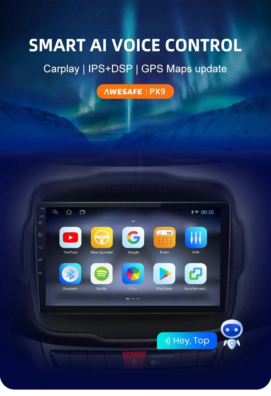 Für Jeep Renegade 2016-2020 Drahtlose CarPlay für Apple Android Auto Auto Radio GPS IPS RDS FM WiFi BT 4G 8Core Multimedia Stereo – Detail 1