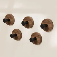 Walnut Wood Door Hook Adhesive Bathroom Towel Rack No-Drill Wall-Mounted Coat Hanger Wooden Hook for Kitchen or Bathroom 1