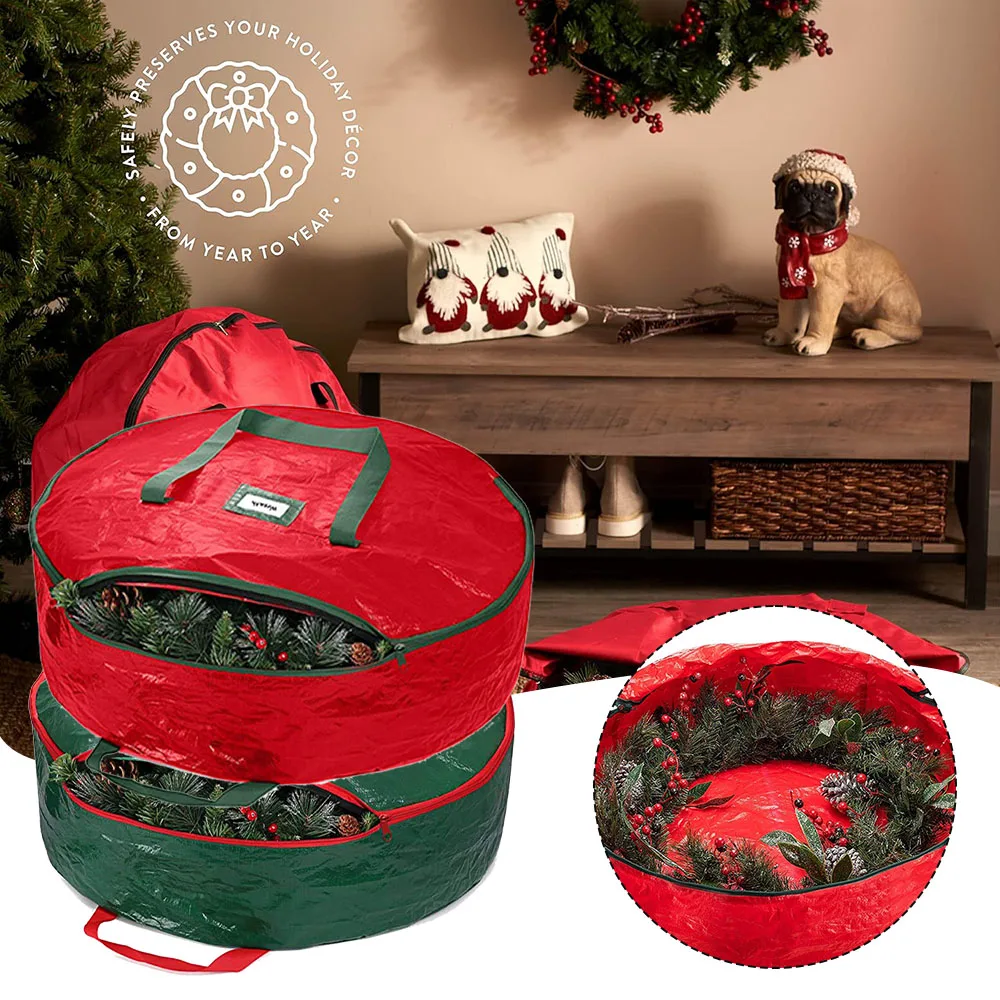 Large Capacity Round Christmas Wreath Storage Bag With Handle Wear-resistant Waterproof Festive Garland Handbag Wreath Storage