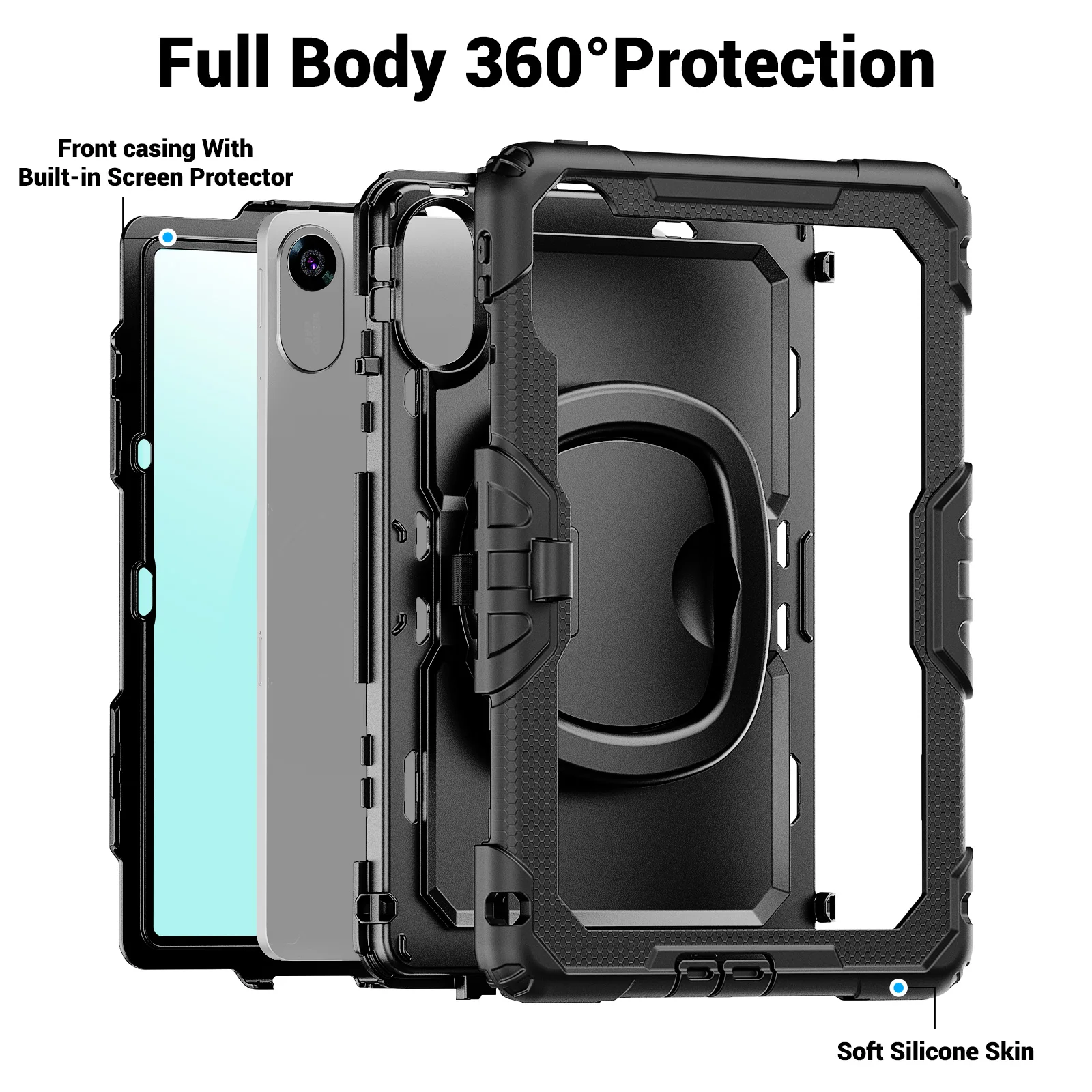 Durable 360° Rotating Kickstand Protective Case with Handle Grip and Shoulder Strap