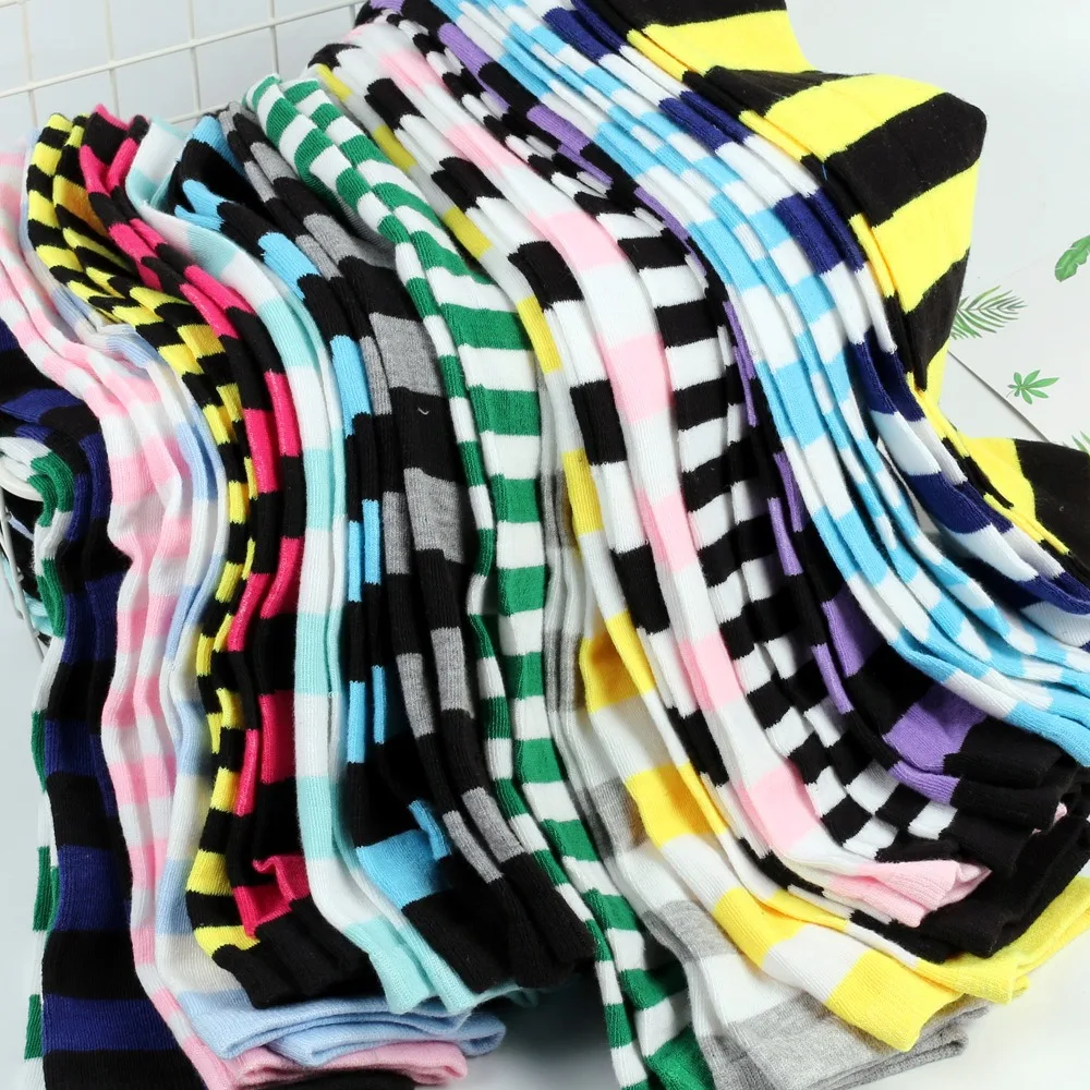 Description Picture 6 of item1 pair of stylish knee length JK socks ladies striped socks high socks girls thigh socks. Multi-color striped cute socks