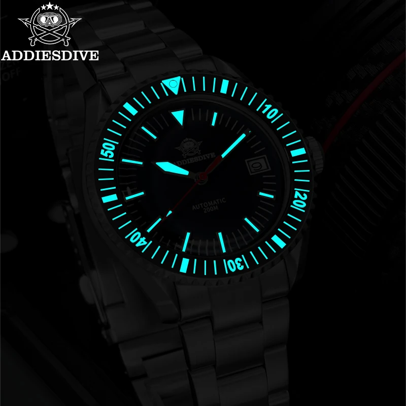 ADDIESDIVE Men's Luxury Watch AD2060 BGW9 Blue Luminous Synthetic Sapphire 200m Waterproof NH35A Automatic Mechanical Watch