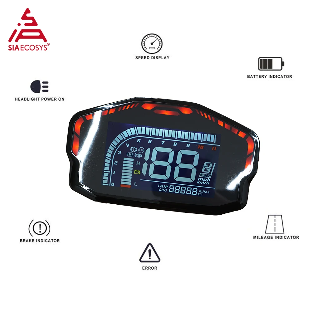 SiAECOSYS New DKD LCD-M Speedometer with LIN/CAN-BUS Optional Communication For Electric Scooter and Motorcycle siaecosys adjustable tft t15 with can bus communication speedometer for electric scooter optional instrument lcd display