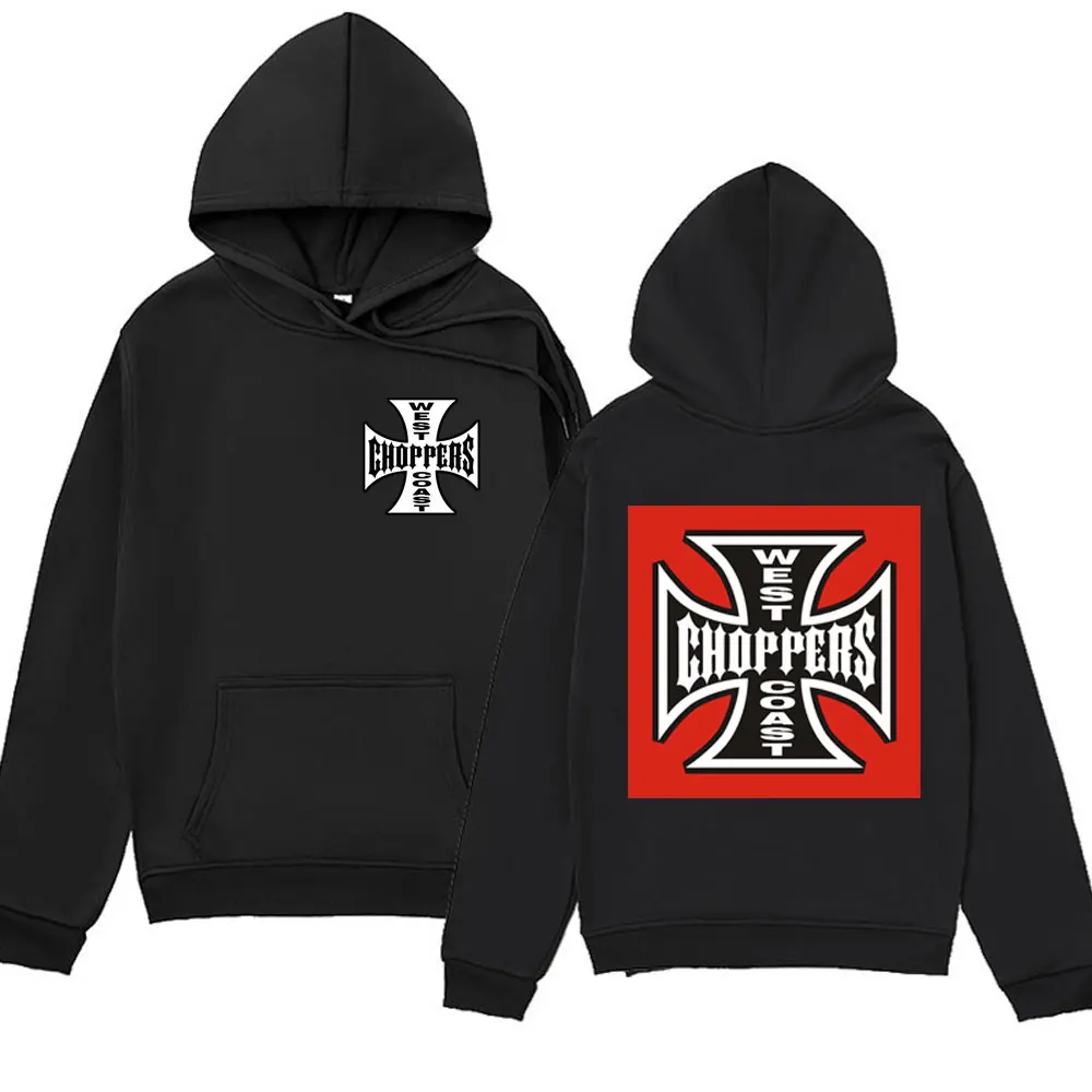 

West Coast Choppers Cross Logo Print Hoodie Men Women Y2K Streetwear Fall and Winter Fleece Hooded Pullover Oversized Sweatshirt