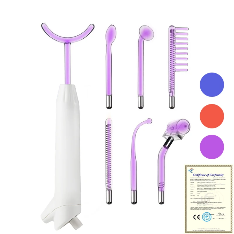 

High Frequency Facial Machine Electrotherapy Wand Glass Fusion Neon + Argon Wands Remove wrinkles Inflammation Acne Skin Care