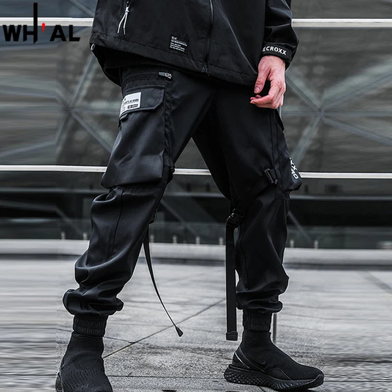 

Techwear Joggers Multi-Pockets Black Letter Print Cargo Pants for Men Versatile Casual Autumn Sweatpants P908