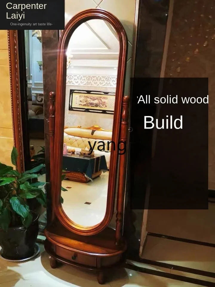 Xyy-無垢材のフルレングスミラー、レトロなスタイル、回転