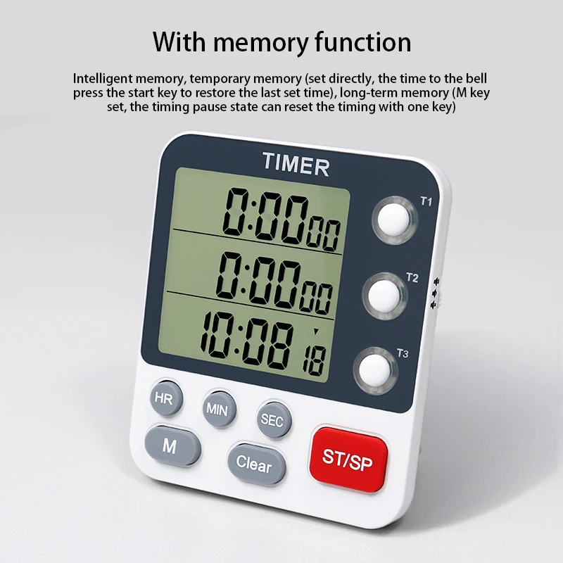 Digital Kitchen Timer 3 Channels Count UP/Down Timer LCD Display for Studying