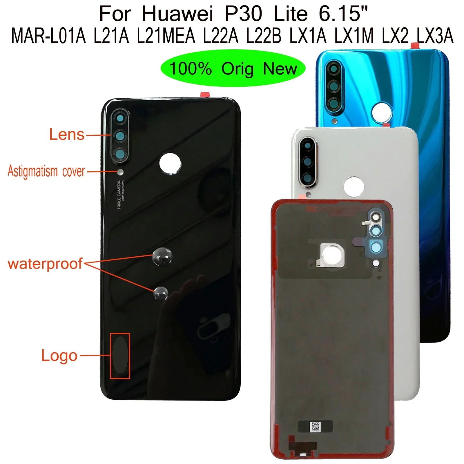 

100% Оригинальный Новый чехол для Huawei P30 Lite 6,15 дюйма MAR-L01A L21A L21MEA L22A L22B LX1A LX1M LX2 задняя крышка корпуса батарейного отсека