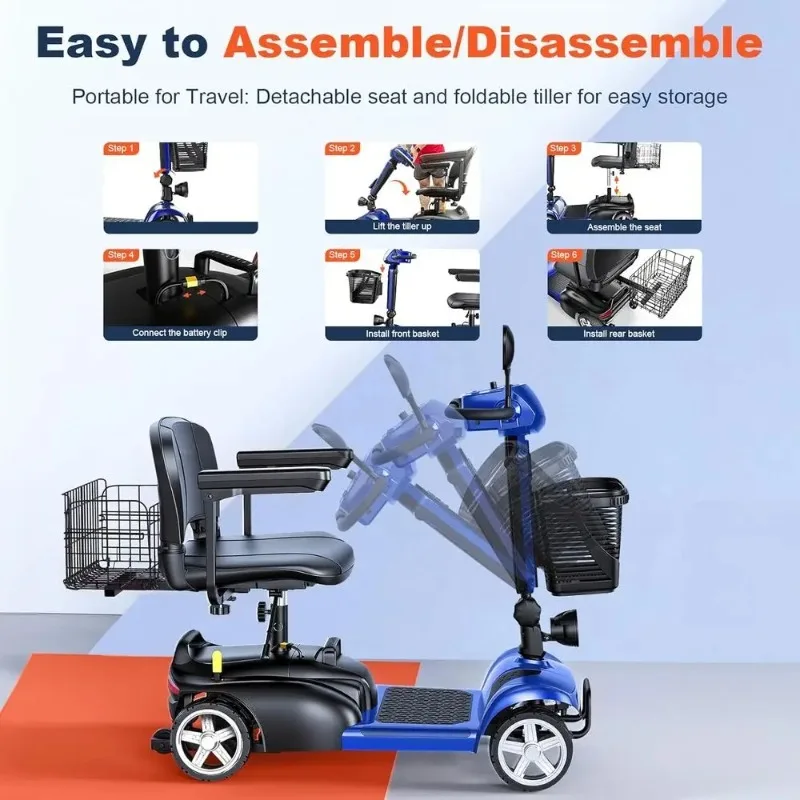 Monopattino Elettrico a 4 Ruote con Doppio Cestino, Motore da 350W, Sedile Girevole, Porta USB, Capacità 300 Libbre, Personalizzabile - immagine 2