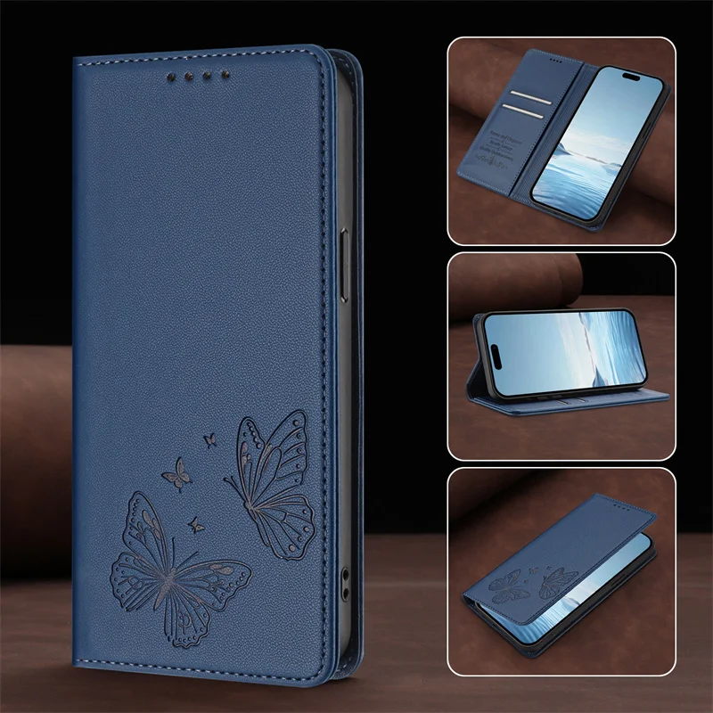 Magnetic Leather Stand Wallet Case - Flip Protective Back Cover in Elegant Design