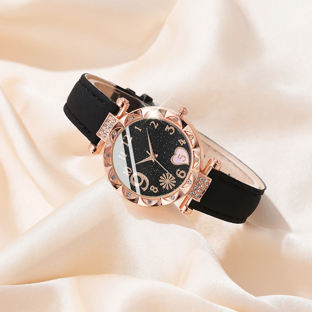 5PCS Set Watch For Women Luxury Leather Analog Ladies Quartz Wrist Watch Fashion Bracelet Watch Set Female Relogio Feminino 5