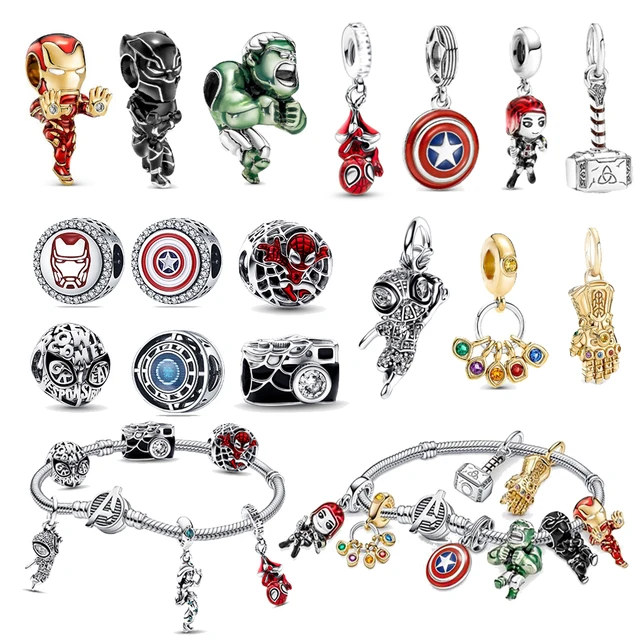 Disney Marvel Movie Figure Spiderman Ironman Groot Women Pendant Bracelet  Charm Spider-Man DIY Jewelry Bracelet
