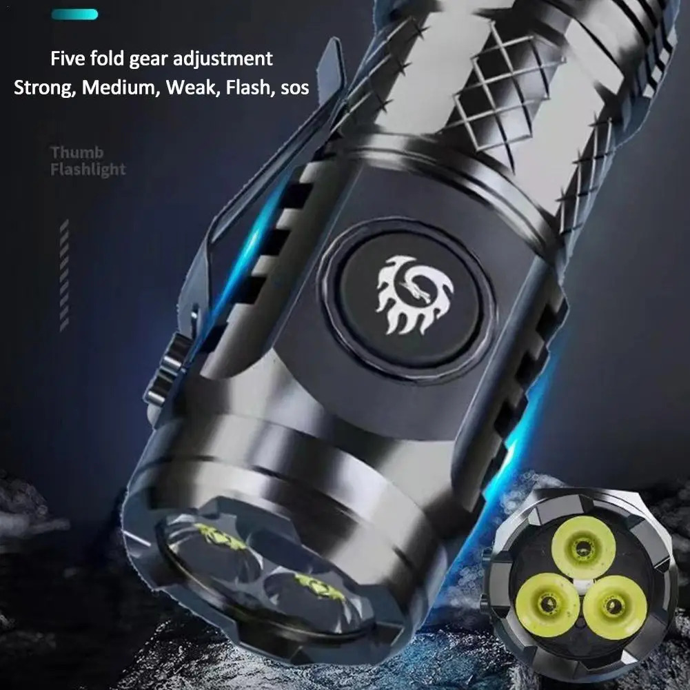 

Мини-фонарик с тремя глазами, портативный мощный фонарик дальнего действия, перезаряжаемый фонарик для экстренного освещения, для работы на открытом воздухе, кемпинга