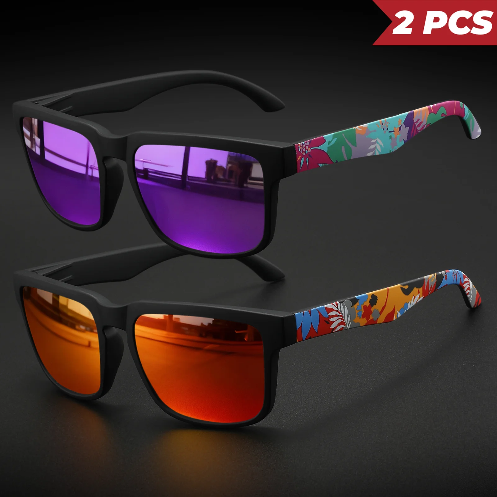 Neue quadratische Outdoor-Sport-Sonnenbrille – gemusterte Bügel, UV400, Unisex für Radfahren, Wandern, Reisen und Alltag – Detail 10