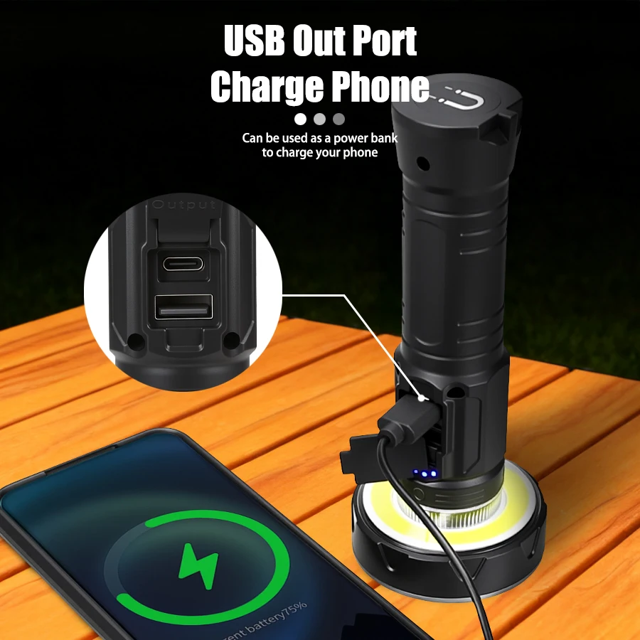 LED COB 강력한 손전등 USB 충전식 토치 11 조명 모드 꼬리 자석이 있는 램프 야외 캠핑 비상 랜턴
