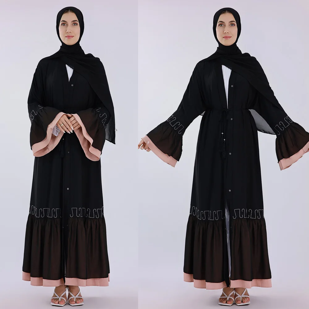 

Muslim Lady Open Abaya Long Cardigans Spring Autumn Islamic Ethnic Clothing Women Arabic Kimono Classical Kaftan Black S-XXL