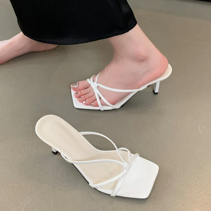 2026 Summer Luxury Solid Color Designer Women's Sandals Sexy Open Toe High Heels Elegant Slip-on Party Dress Slippers Plus Size