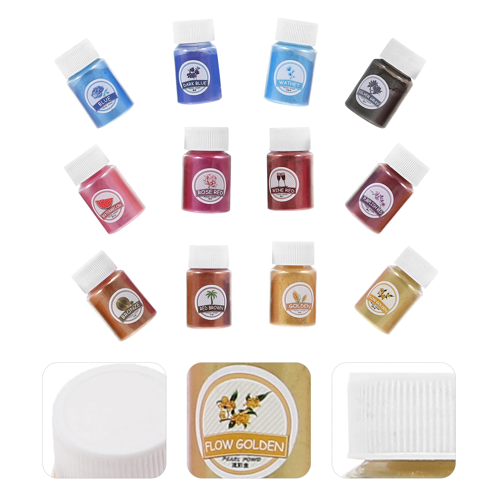 12 Bottles Mica Powder Colored Resin Coloring Multipurpose Drawing Power Crafting Supplies Pigment Powders Materials