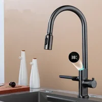 Bathroom Faucet Hot Cold Water Sink Mixer Tap Pull Out Stream Sprayer Waterfall Temperature Sensor Digital Display Kitchen Tap 3