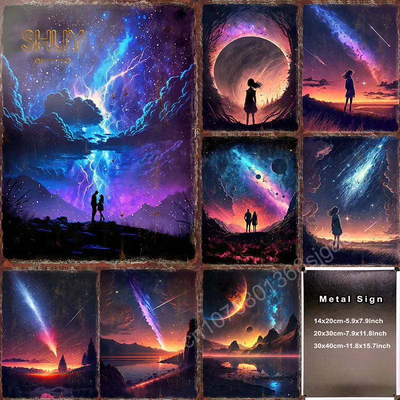 

Dawn of Space Landscape Metal Tin Signs Vintage Home Plagues Wall Decor Garden Posters Iron Painting Pictures Room Decoration