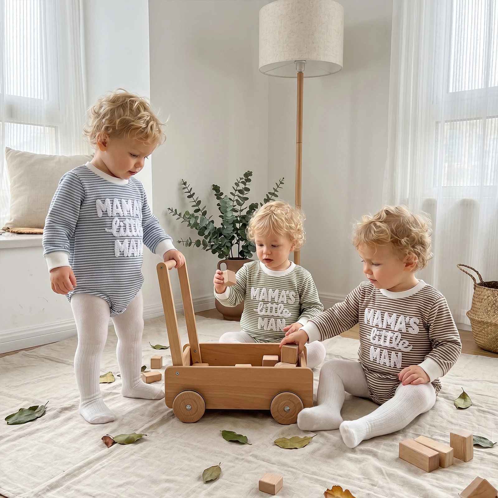 가을  남아 스트라이프 바디수트 와플 긴팔 점프수트 캐주얼 의류
