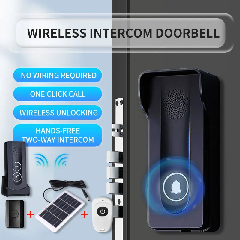 Wireless Intercom Doorbell Smart Doorbell No Wiring Solar Charger