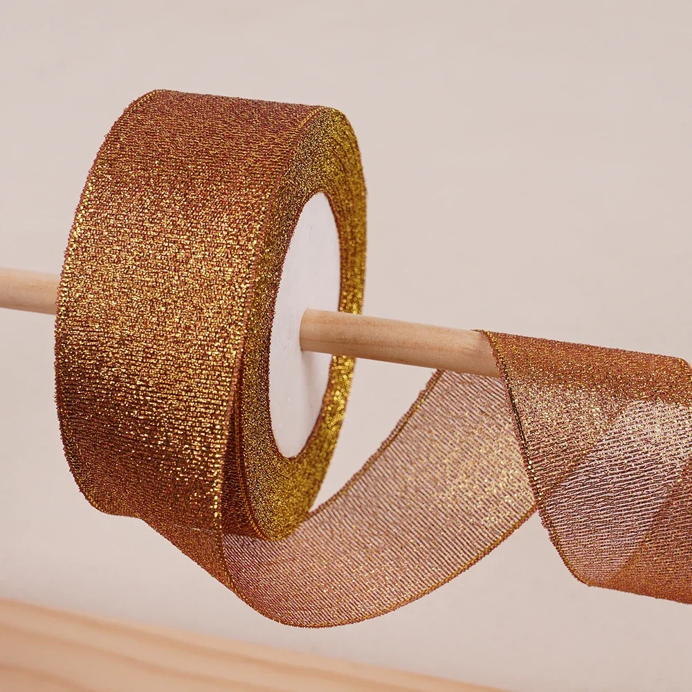 Gold Silver & Pink Blue Glitter Metallic Ribbon for Holiday & Party Decorations - 40mm Wide